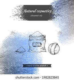 Natural cosmetic accessories . Detailed hand-drawn sketches, vector botanical illustration.