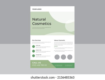 natural cosmetic flyer design template, botanic flyer design, natural beauty product promotion flyer design template. a4 template, brochure design, cover, flyer, poster, print-ready 