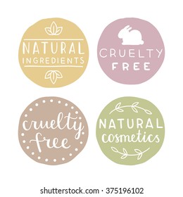 Natural cosmetics badges, Vector hand drawn set