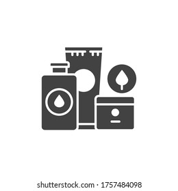 Natural cosmetics black glyph icon. Organic eco products sign. Chemicals free. Zero waste lifestyle. Pictogram for web page, mobile app, promo. UI UX GUI design element.