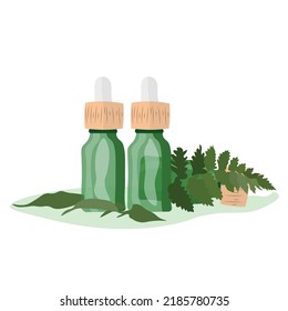 Natural cosmetics with herbal extract on white background