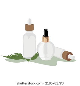 Natural cosmetics with herbal extract on white background