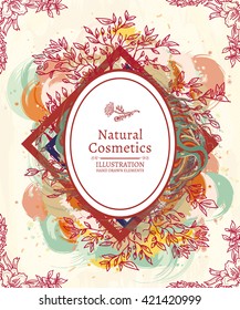 Natural cosmetics herbs and flowers hand drawn sketch vector illustration 