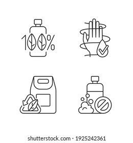 Natural cosmetics linear icons set. Dermatologically tested. Modern beauty industry issues. Customizable thin line contour symbols. Isolated vector outline illustrations. Editable stroke