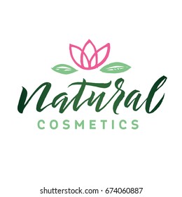Natural Cosmetics. Logo Beauty Vector Lettering. Custom handmade calligraphy. Vector Illustration. 