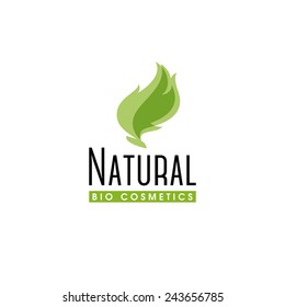 Plantilla vectorial de diseño de logotipo de cosméticos naturales. Icono de la hoja verde