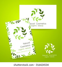 Natural cosmetics logo. Template design for organic bio products. Presentation of the business card.