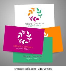 Natural cosmetics logo. Template design for organic bio products. Presentation of the business card.