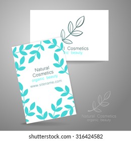 Natural cosmetics logo. Template design for organic bio products. Presentation of the business card.