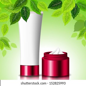 Natural cosmetics on a leaf background