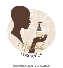 natural cosmetics profile of woman holding jar of cream in hand vector image