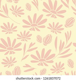 Natural cosmetics seamless pattern with lavender and chamomile. Cute pink pattern for cosmetics packaging. Backdrop with floral pattern. 