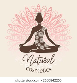 Natural cosmetics self care beauty vector image of a girl in a lotus position