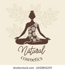 Natural cosmetics self care beauty vector image girl in lotus position