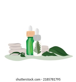 Natural cosmetics and spa stones on white background