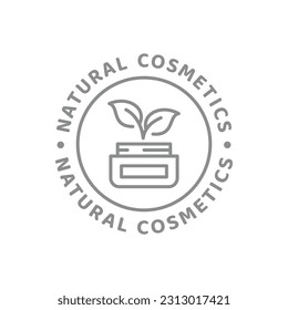 Natural cosmetics vector line label. Cosmetic cream or lotion outline badge.