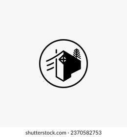 Natural Cottage Logo Concept with Pine Tree and Landscape, Unique and Creative Design Brand Identity.