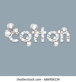 Natural Cotton on Grey Background : Vector Illustration