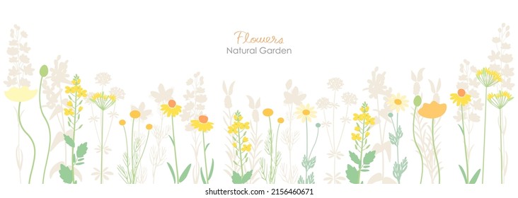 Natural country style yellow flower garden landscape illustration