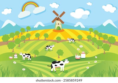 natural cow  farm landscape with cattle