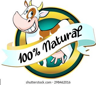 natural cow or milk label - vector
