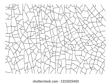 Natural cracked texture pattern isolated on white background. Grunge craquelure ceramics effect Old vintage style vector illustrations