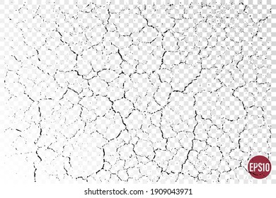 Natural Cracks Background. Vector Overlay Texture Of Cracked Surface. One Color Graphic Resource.