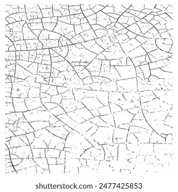 Natural cracks background. Vector overlay texture of cracked surface. One colour graphic resource.