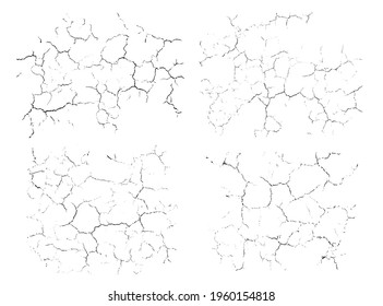 Fondos naturales de grietas. Texturas de superposición vectorial de superficie craqueada. Recursos gráficos de un color.