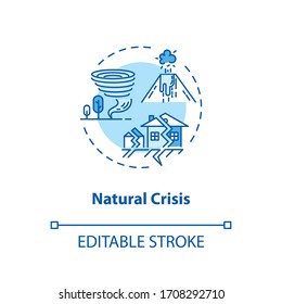 Natural crisis concept icon. Environmental issues, ecological disaster idea thin line illustration. Tornado, earthquake, volcano eruption. Vector isolated outline RGB color drawing. Editable stroke