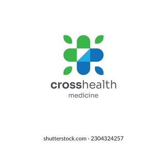 Natural cross health with leaf logo