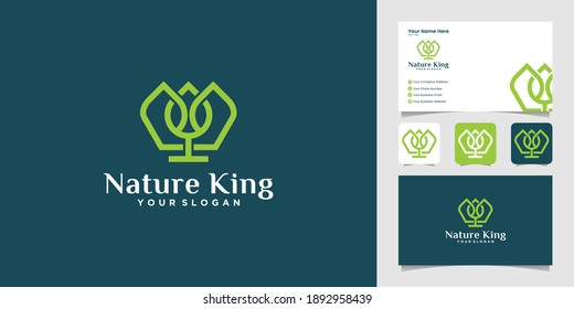 Natural crown and leaf logo design template and business card