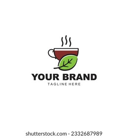 natural cup of coffee and leaf logo