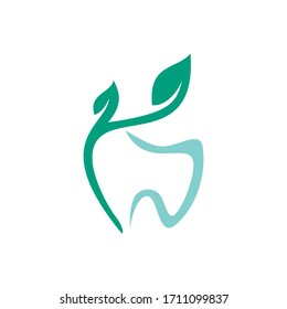 Natural dental vector logo design. Tooth and leaf icon logo design.
