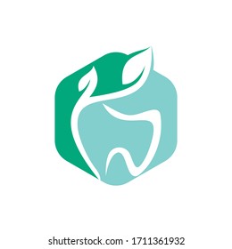 Natural dental vector logo design. Tooth and leaf icon logo design.