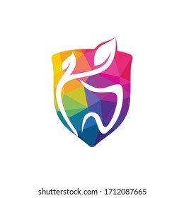 Natural dental vector logo design. Tooth and leaf icon logo design.