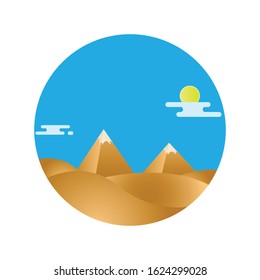 natural desert landscape with a pyramid in the center, Pyramid painting ,vector Illustration.