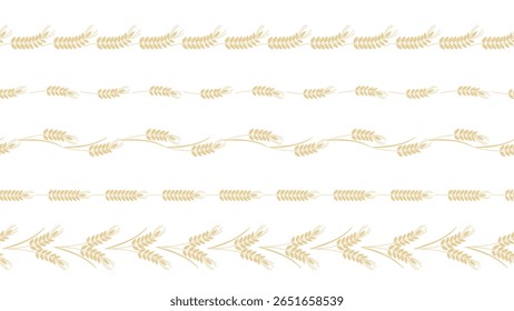 Espiguetas de elemento de design natural em linha padrão sem emenda. Conjunto de divisores de espigas de cereais. Bordas contínuas ou separadores de espigas de trigo, centeio, cevada, aveia, painço. Gráficos vetoriais