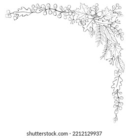 Natural design vector collection - corner element of contored acorns, leaves and berries. Theme of happy fall, forest, thanksgiving