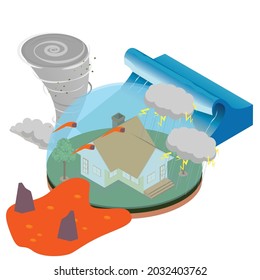 Natural disaster 3d isometric vector illustration concept for banner, website, landing page, ads, flyer