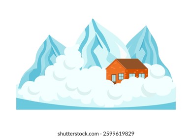 Natural Disaster - Avalanche. Vector Snowslide illustration isolated on white. 