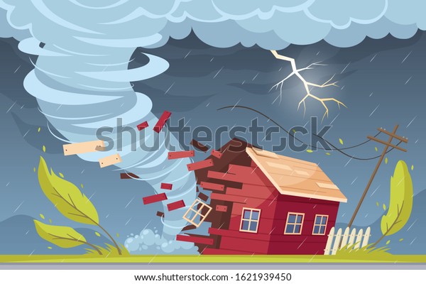 Natural Disaster Cartoon Composition Outdoor Suburban Stock Vector ...