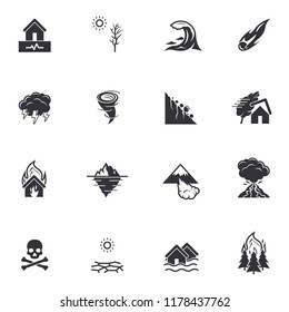 Natural disaster catastrophe icons | Black vector pictograms isolated on white