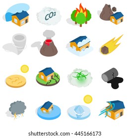 Natural disaster catastrophe icons set in isometric 3d style. Vector illustration