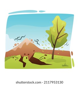 Natural disaster composition with earthquake and wild landscape with shaking mountain flat vector illustration