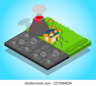 Natural disaster concept banner. Isometric banner of natural disaster vector concept for web, giftcard and postcard