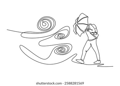 Natural Disaster concept. Single line draw design vector graphic illustration.