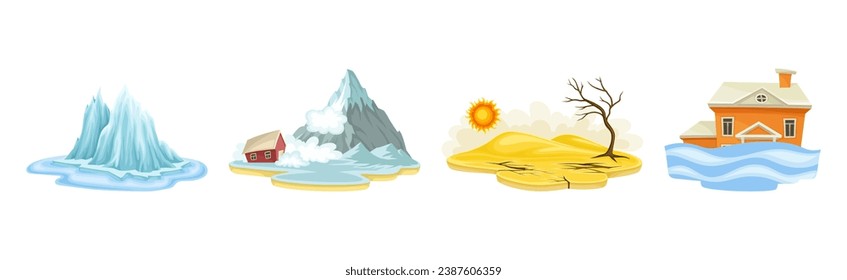 Natural Disaster with Elemental Calamities and Catastrophe Vector Set