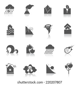 Natural Disaster Environmental Catastrophe Icons Black Set Isolated Vector Illustration