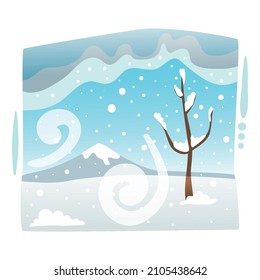 Natural disaster flat composition with wild landscape and snowstorm vector illustration